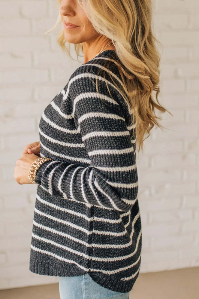 Charcoal Stripe Raglan Sweater