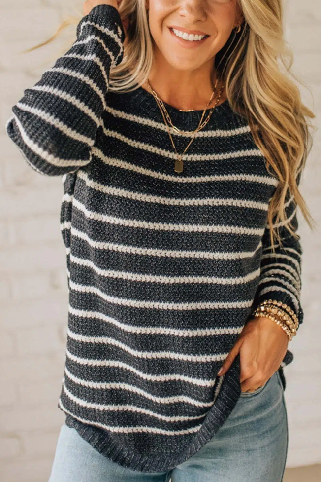 Charcoal Stripe Raglan Sweater