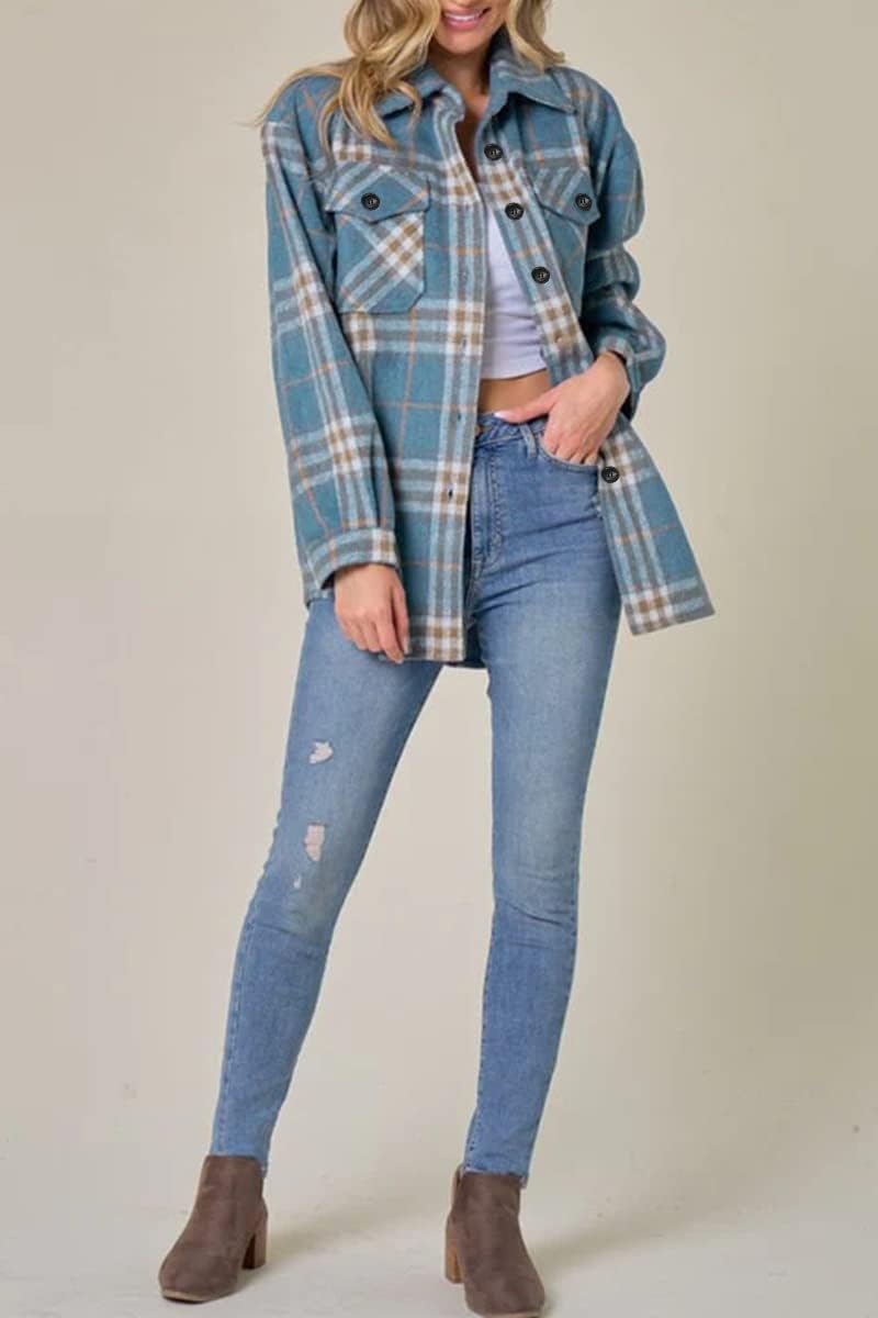 Women's Fall Flannel Plaid Button Down Long Sleeve Shirts Jackets (BUY 2 FREE SHIPPING)