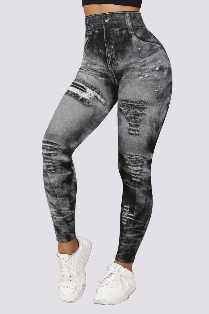 Denim Look High Waist Sports Leggings