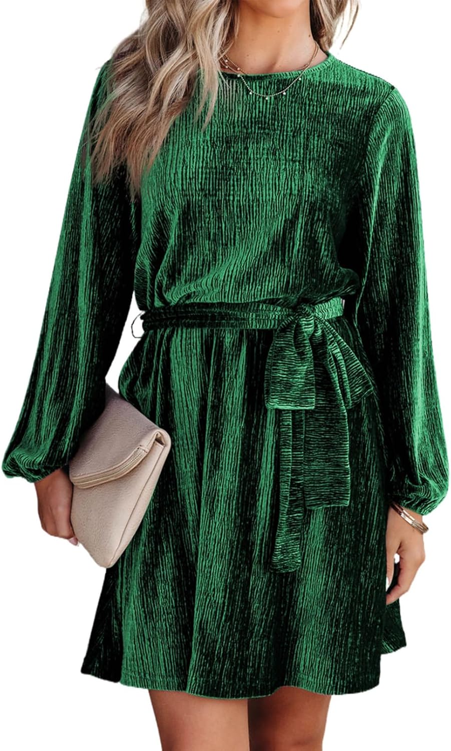 Women's Velvet Lantern Sleeve High Waist Dress