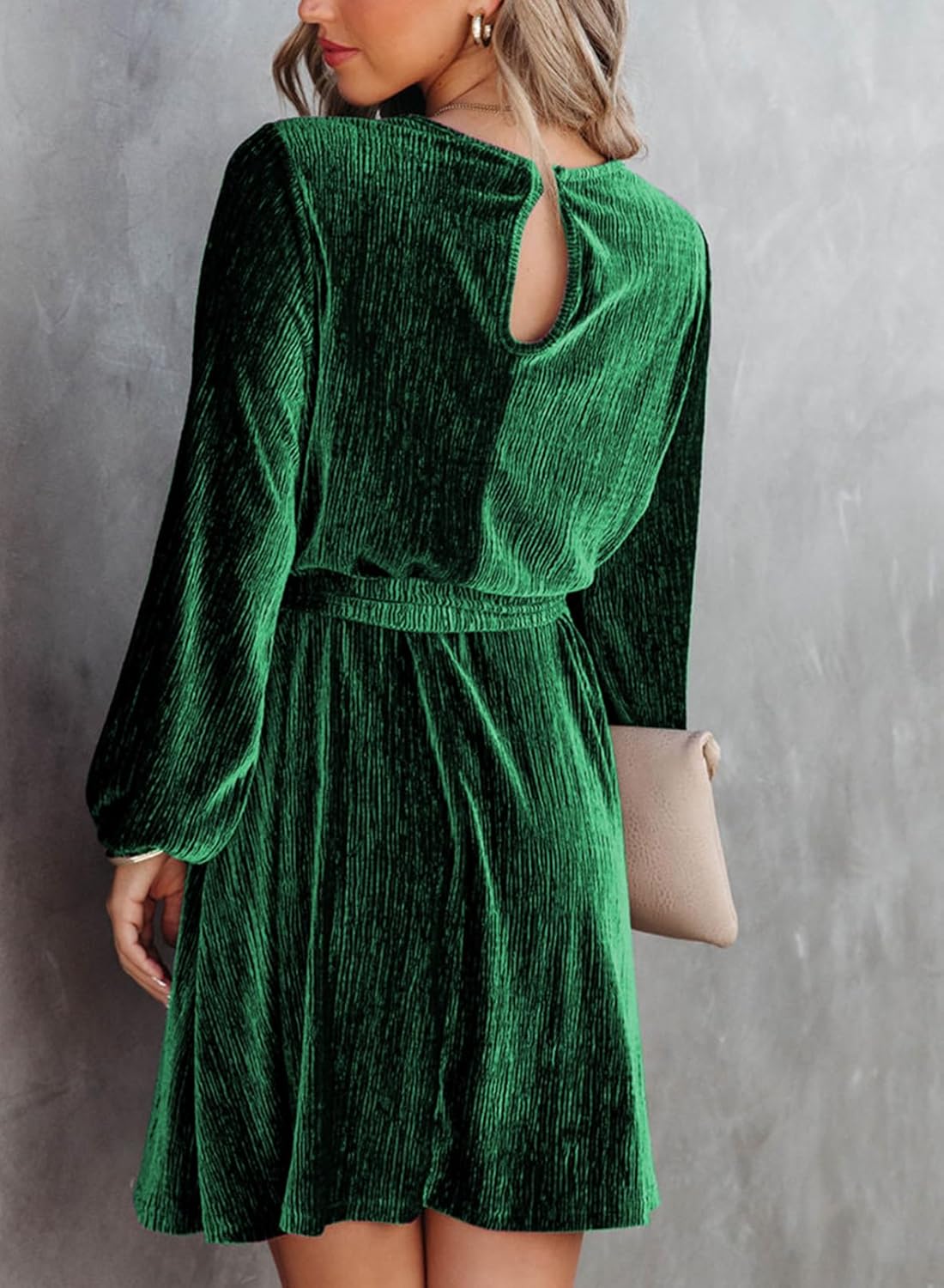 Women's Velvet Lantern Sleeve High Waist Dress