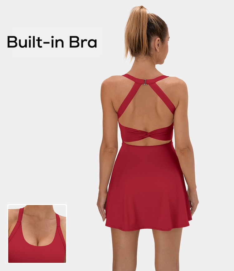 Backless Cut Out Twisted Side Pocket 2-in-1 Barre Ballet Dance Dress