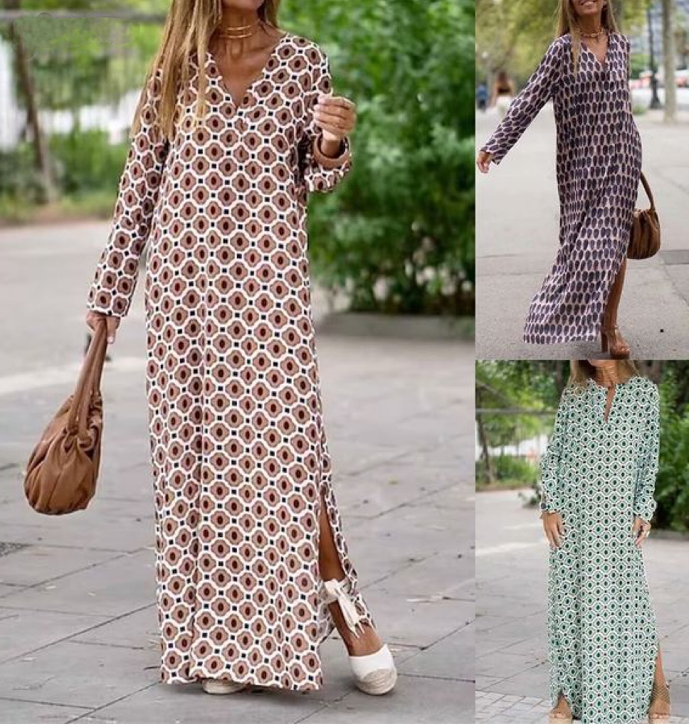 Women's Casual Summer Spring Print Long Dress Fashion Streetwear Geometric Split Print Outdoor Daily Holiday Loose S M L XL XXL