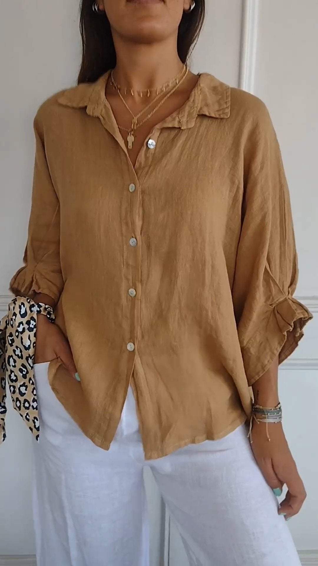 Cotton and Linen Tie Back Design Shirt