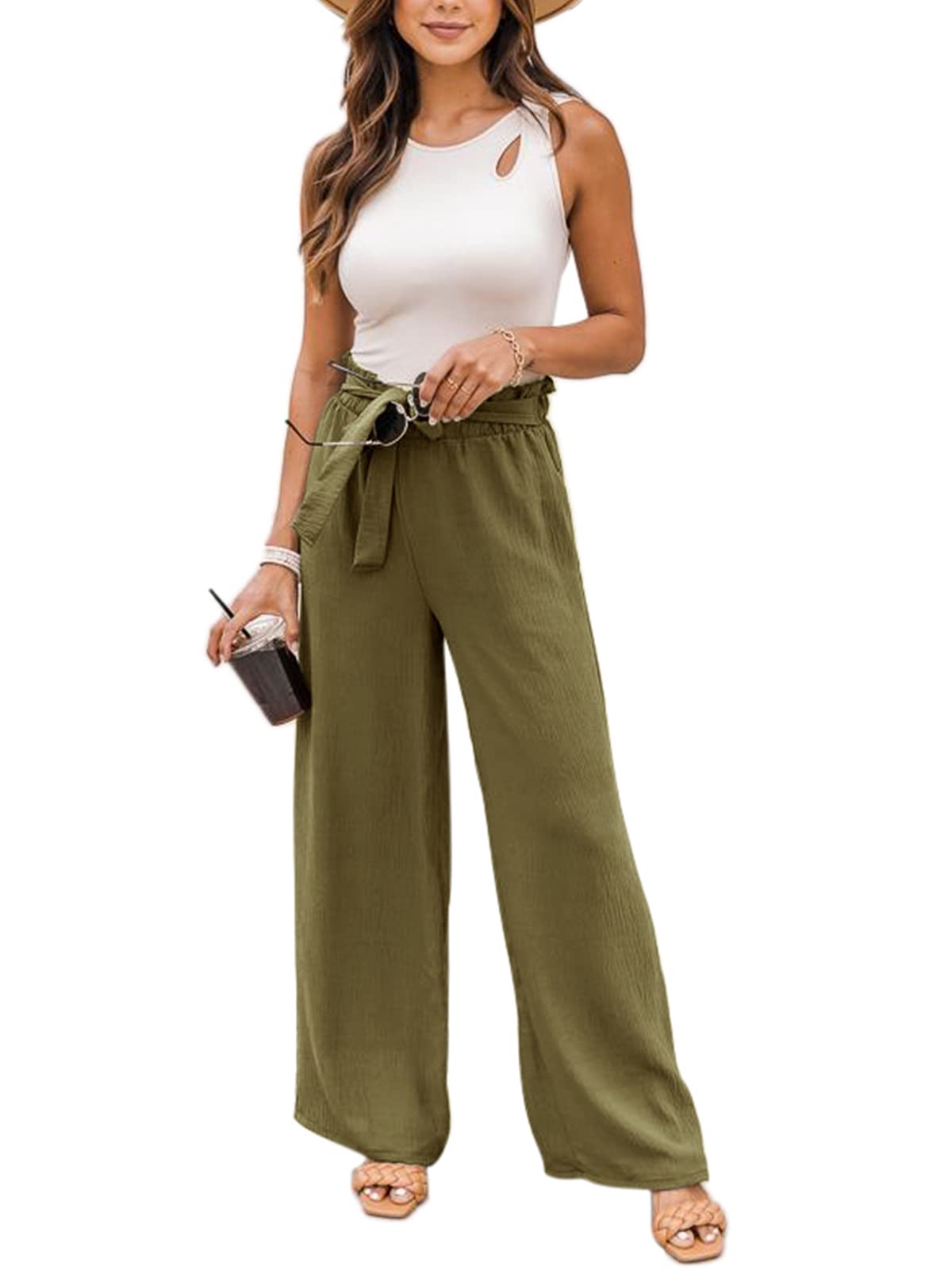 LOOSE FITTING WIDE LEG PANTS WITH WAISTBAND
