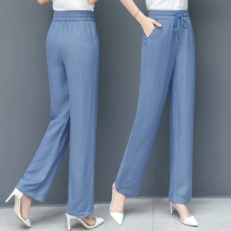 High waist loose ice silk pants