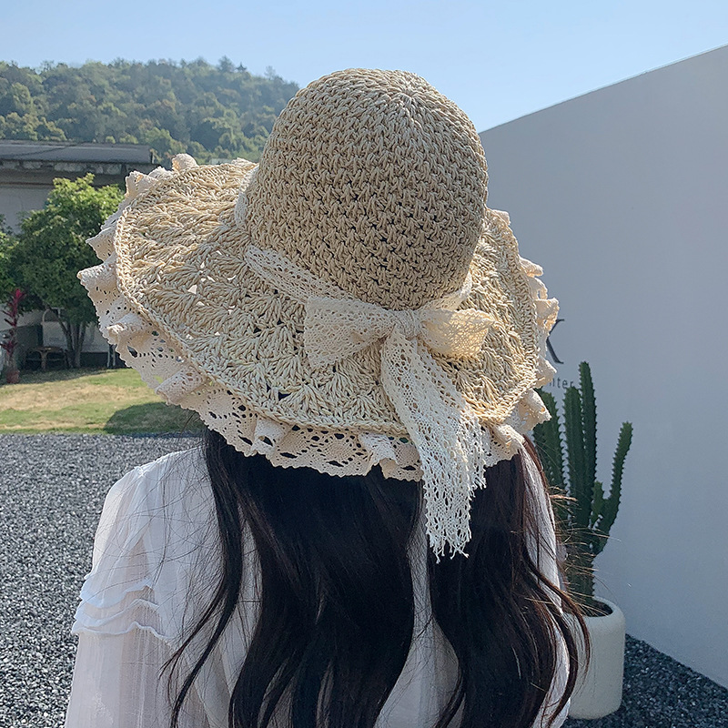 👒Elegant Crochet Straw Hat with Ruffle Detail - Perfect for Summer Travel and Beach Days🏖️