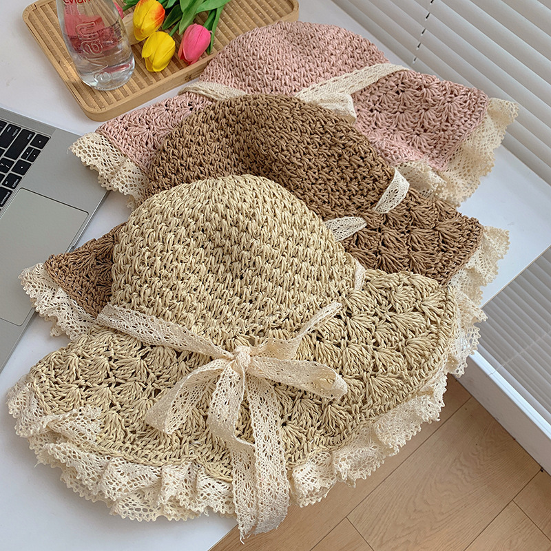 👒Elegant Crochet Straw Hat with Ruffle Detail - Perfect for Summer Travel and Beach Days🏖️