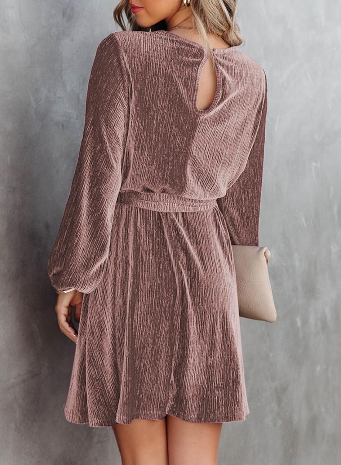 Women's Velvet Lantern Sleeve High Waist Dress