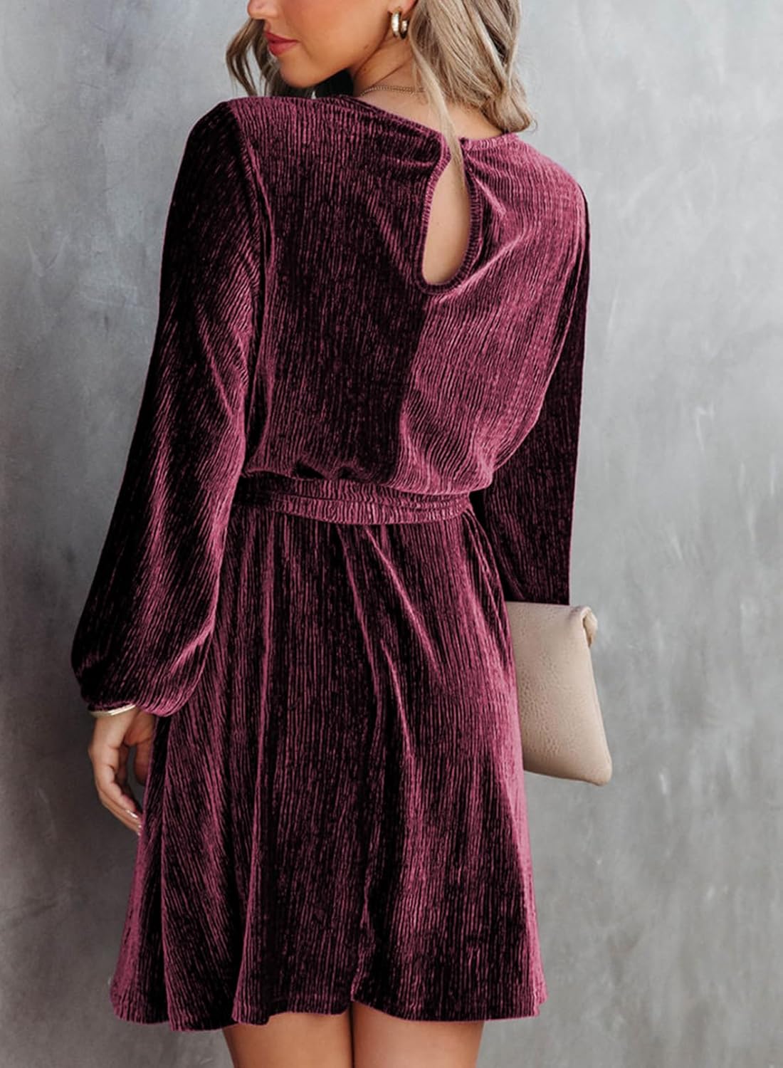 Women's Velvet Lantern Sleeve High Waist Dress