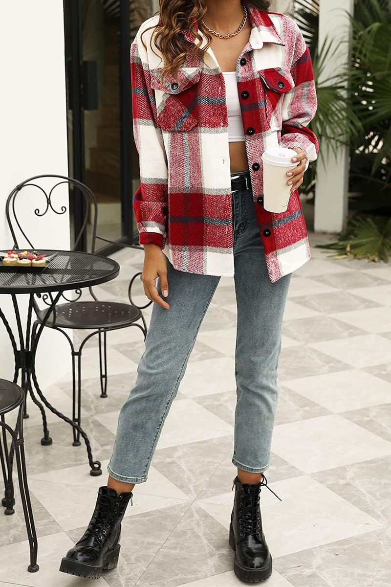 Women's Fall Flannel Plaid Button Down Long Sleeve Shirts Jackets (BUY 2 FREE SHIPPING)