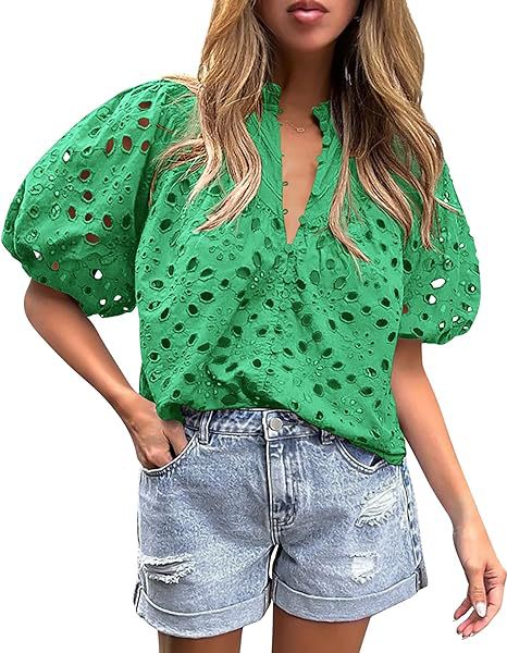 Women's Hollow Embroidered V Neck Shirt Top (BUY 2 FREE SHIPPING)