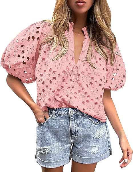 Women's Hollow Embroidered V Neck Shirt Top (BUY 2 FREE SHIPPING)