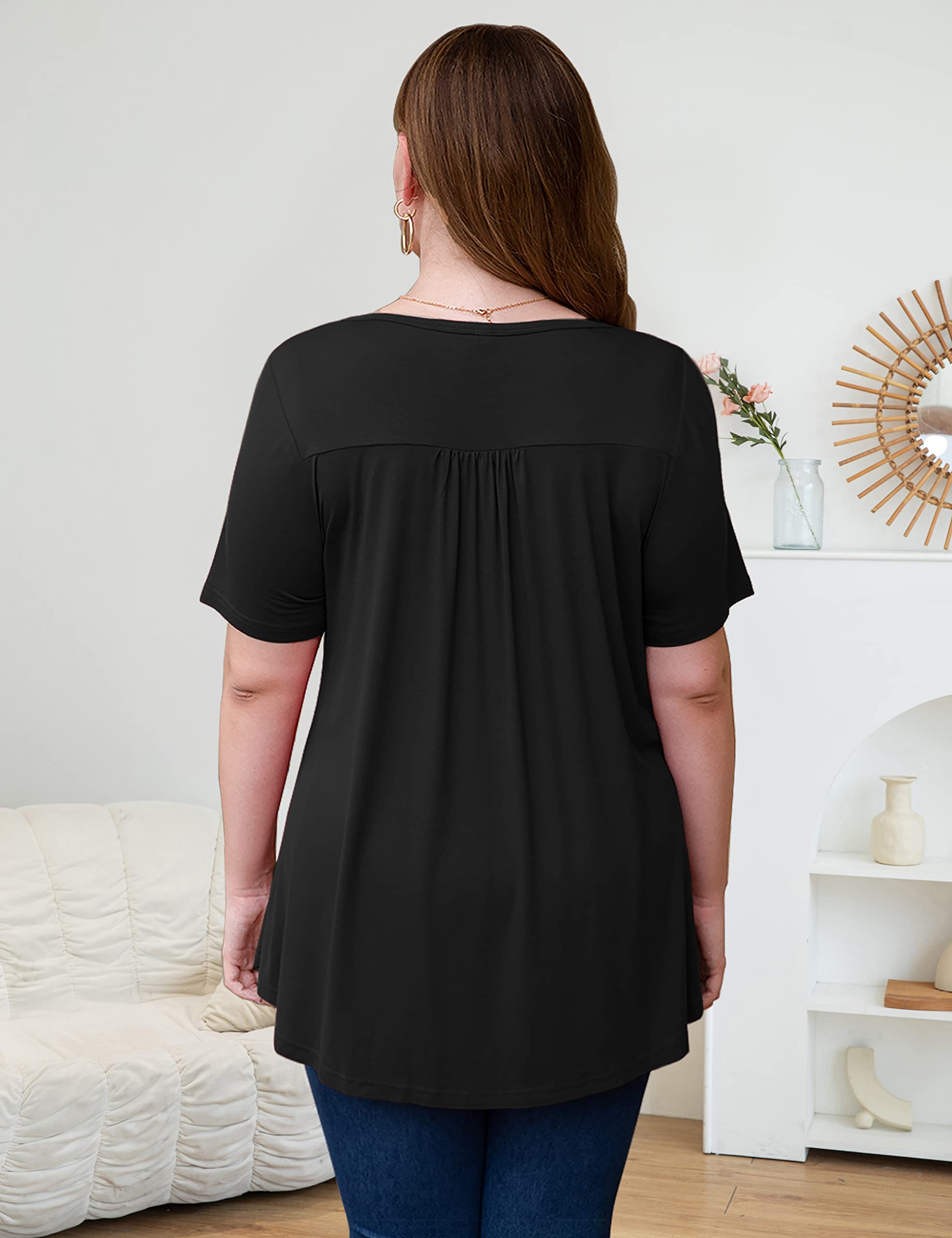 Women's Plus Size Summer Tops Short Sleeve Shirts Lace Pleated Tunic Tops Blouses M-4XL