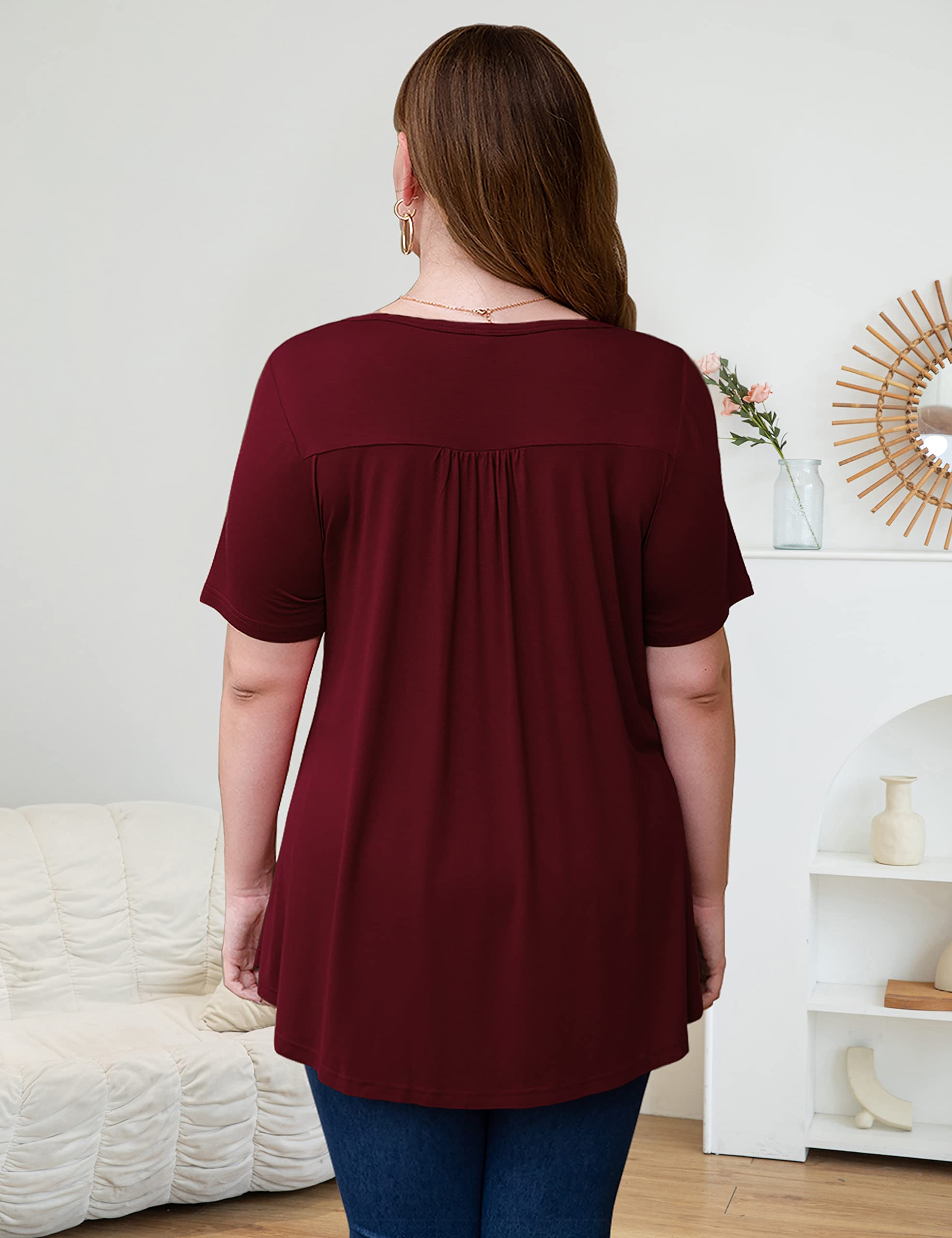 Women's Plus Size Summer Tops Short Sleeve Shirts Lace Pleated Tunic Tops Blouses M-4XL