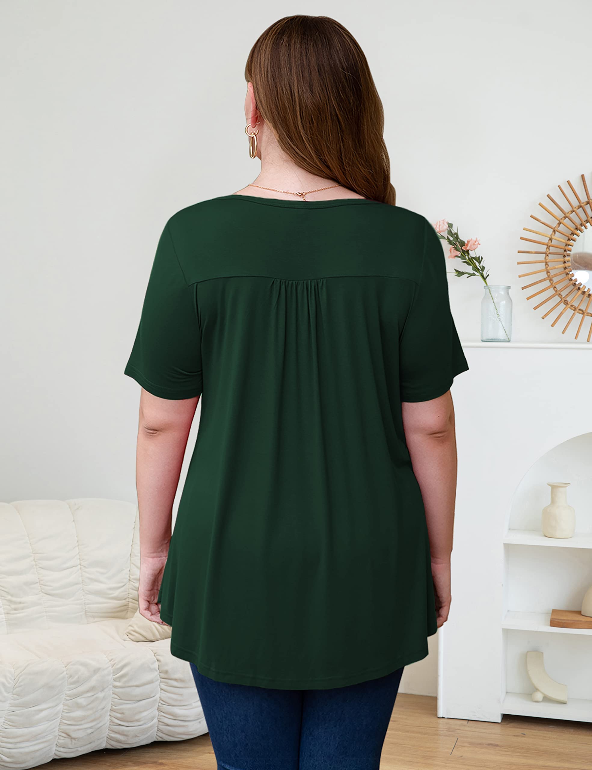 Women's Plus Size Summer Tops Short Sleeve Shirts Lace Pleated Tunic Tops Blouses M-4XL