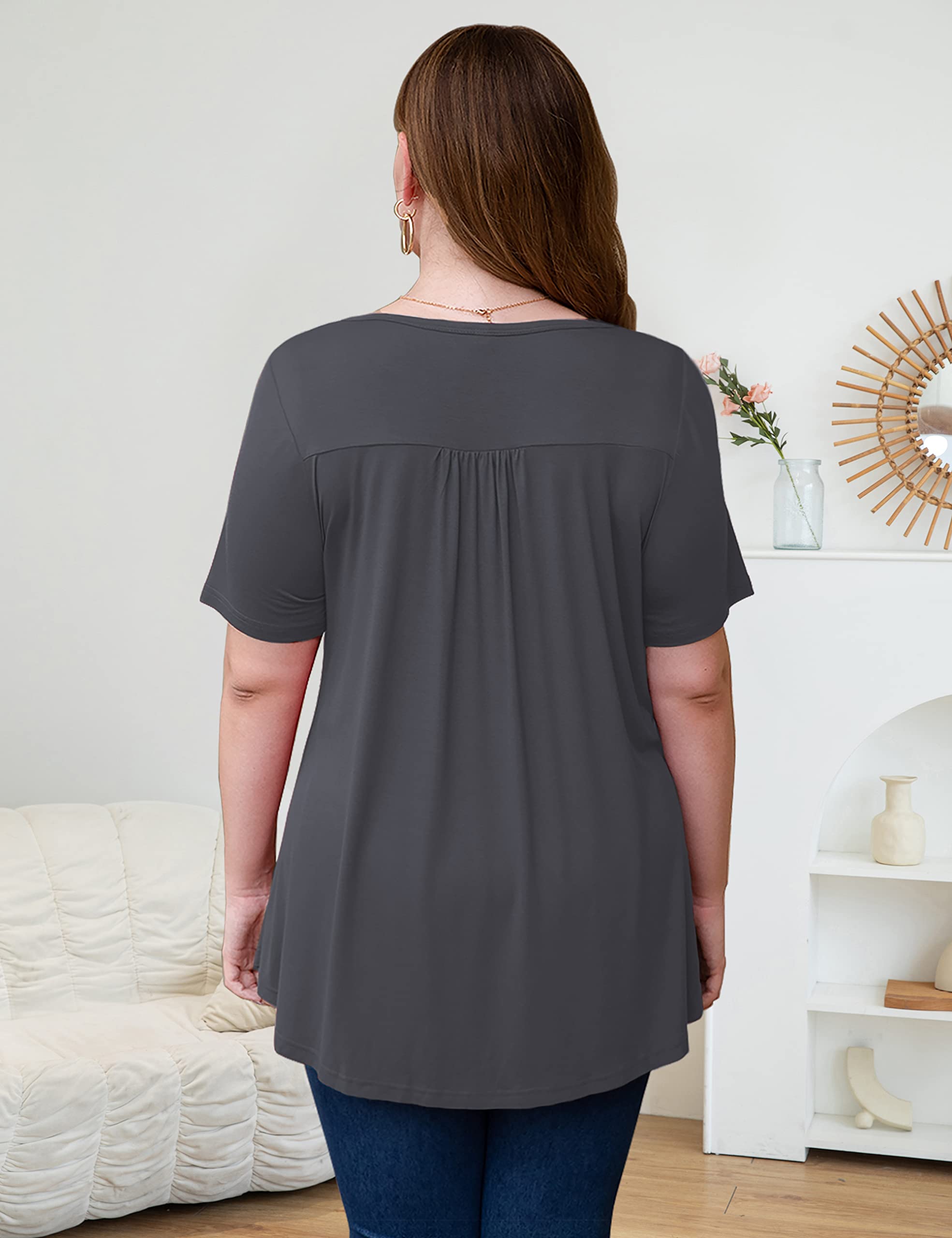 Women's Plus Size Summer Tops Short Sleeve Shirts Lace Pleated Tunic Tops Blouses M-4XL