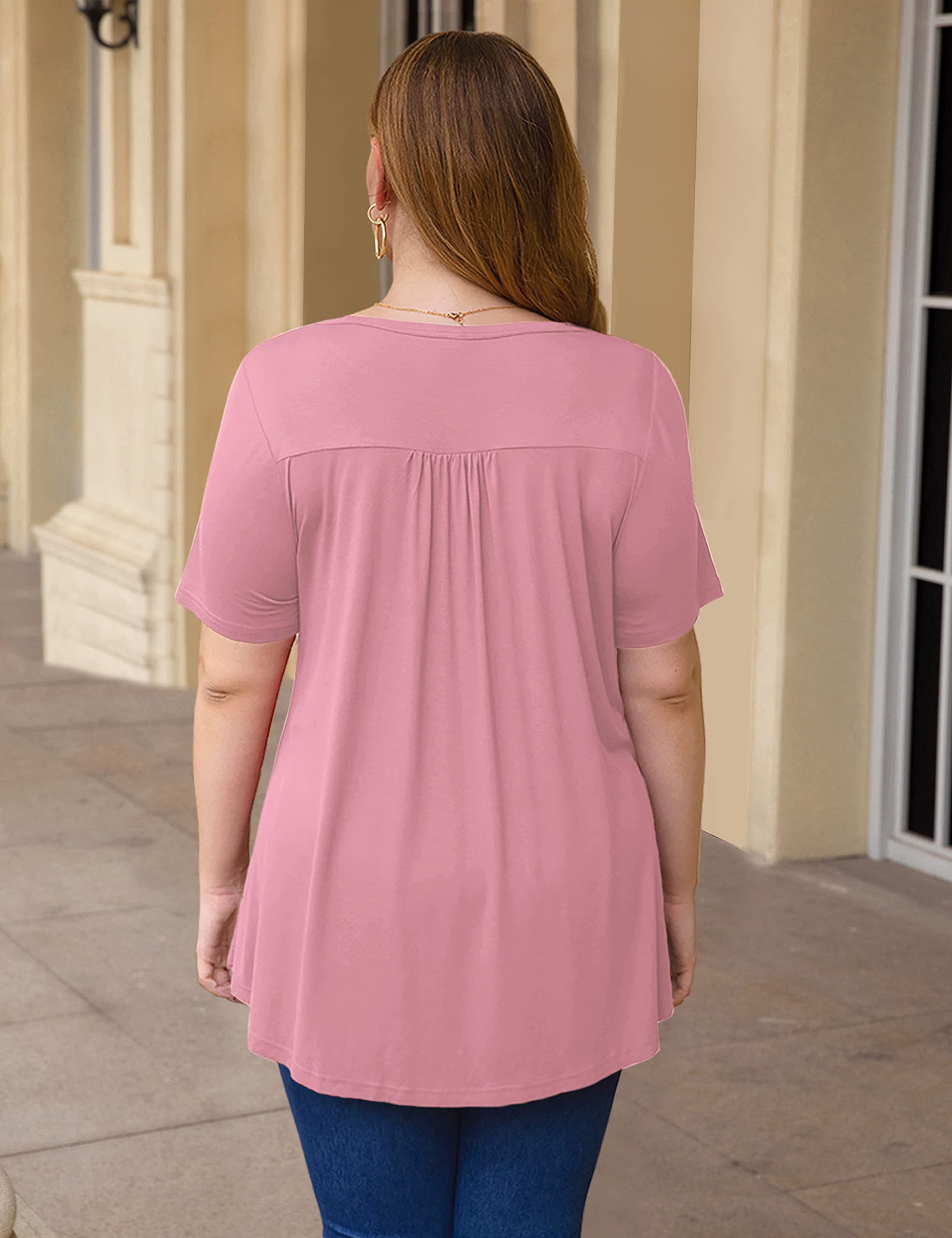 Women's Plus Size Summer Tops Short Sleeve Shirts Lace Pleated Tunic Tops Blouses M-4XL