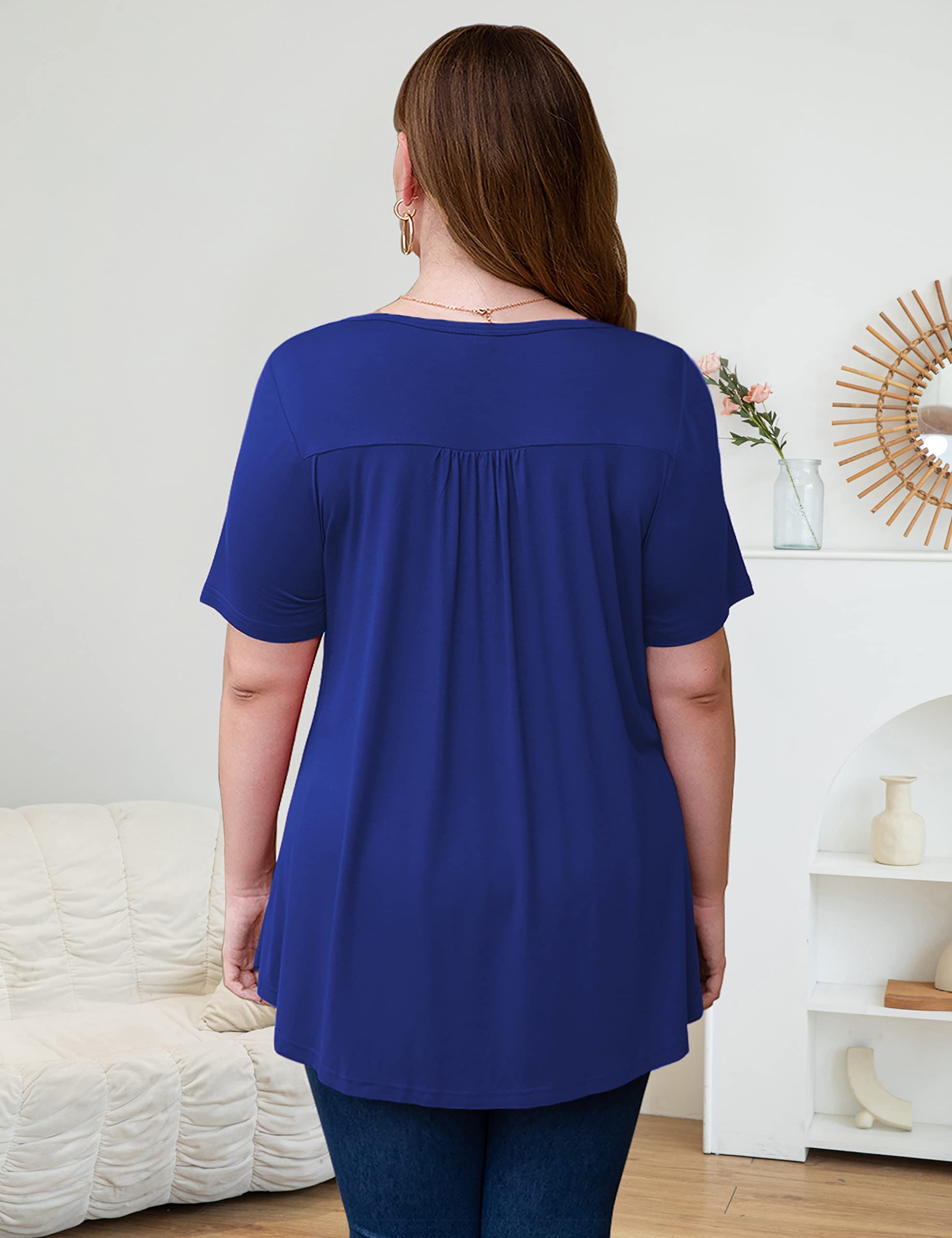 Women's Plus Size Summer Tops Short Sleeve Shirts Lace Pleated Tunic Tops Blouses M-4XL