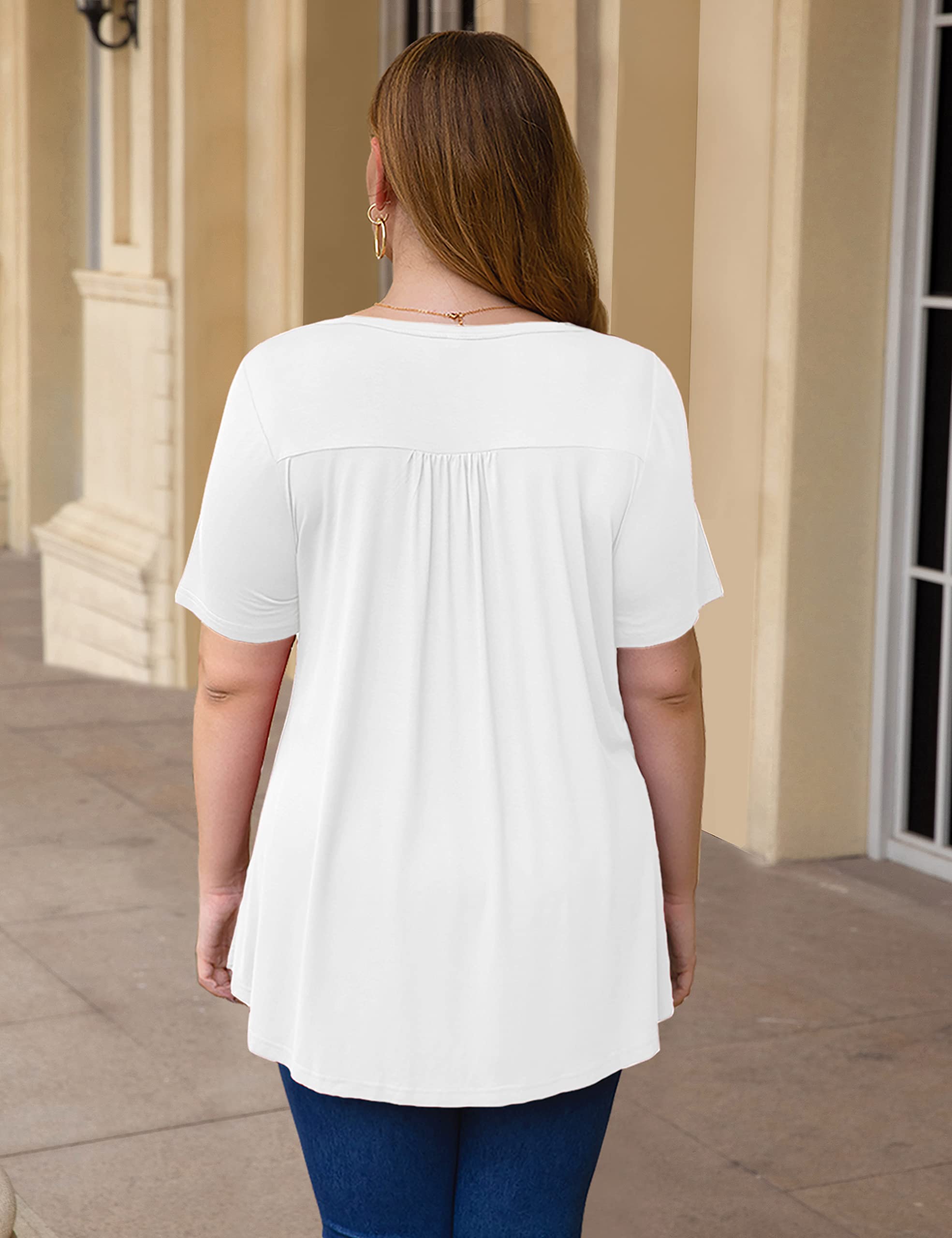 Women's Plus Size Summer Tops Short Sleeve Shirts Lace Pleated Tunic Tops Blouses M-4XL