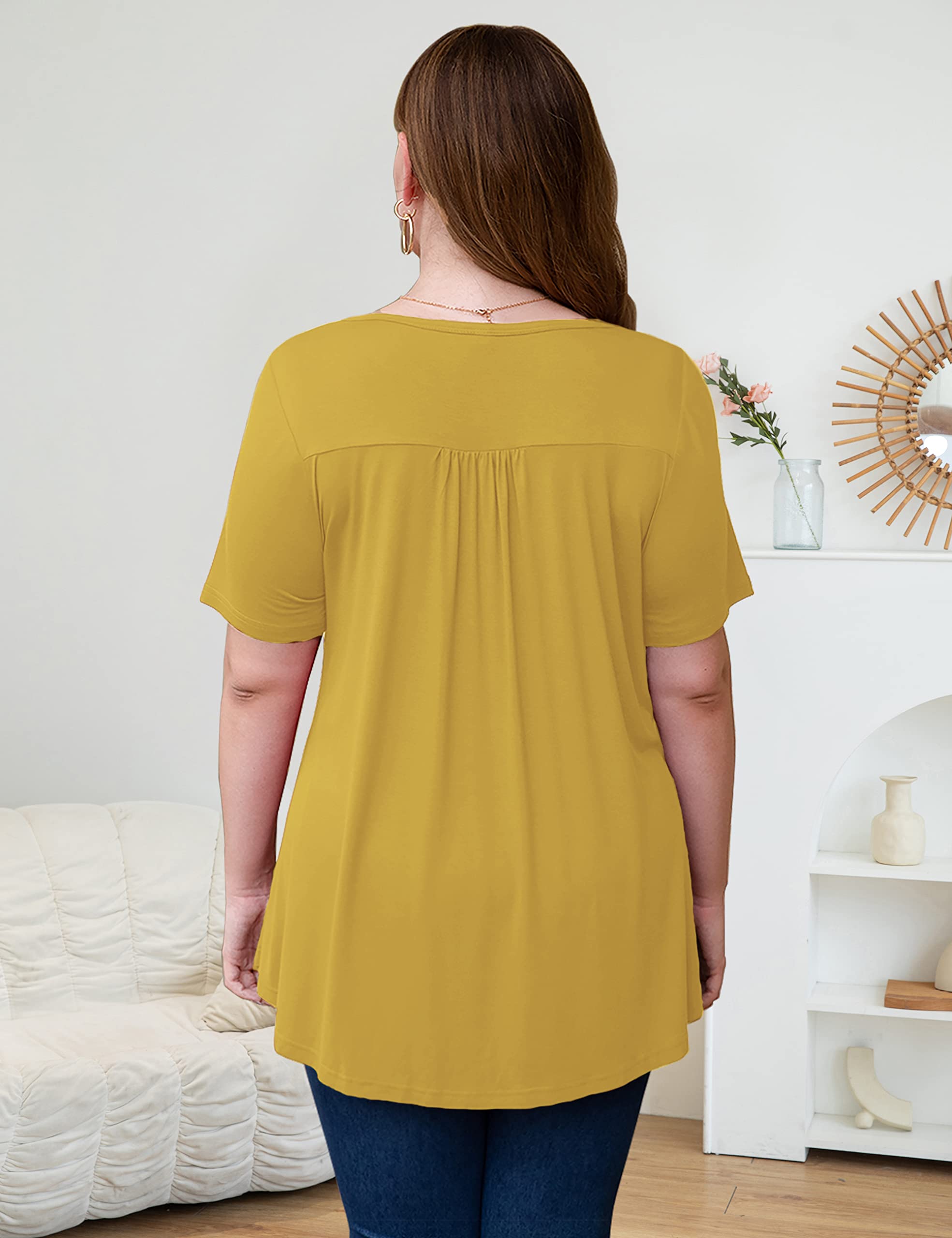 Women's Plus Size Summer Tops Short Sleeve Shirts Lace Pleated Tunic Tops Blouses M-4XL