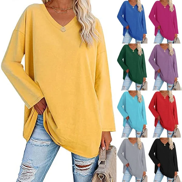 Women's Loose Long Sleeve Fashion V-Neck Knit Top