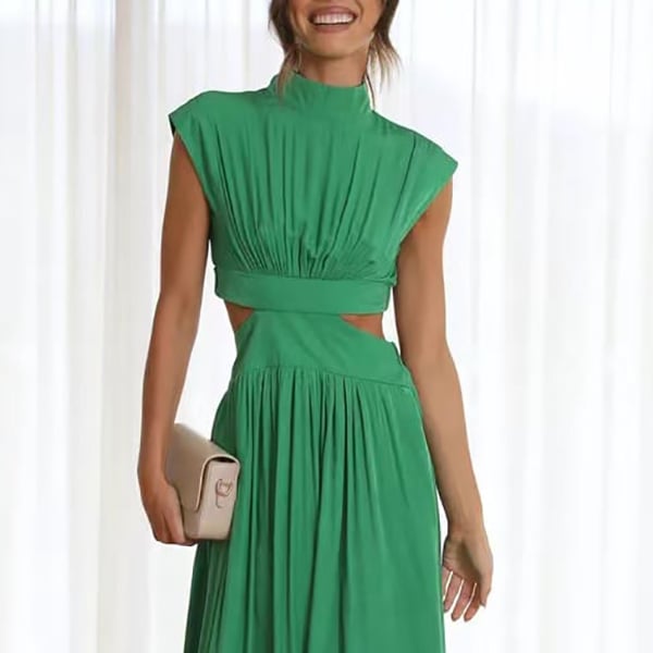  Cutout Waist Pocketed Vacation Midi Dress 