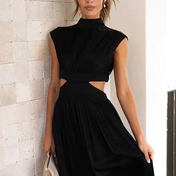  Cutout Waist Pocketed Vacation Midi Dress 