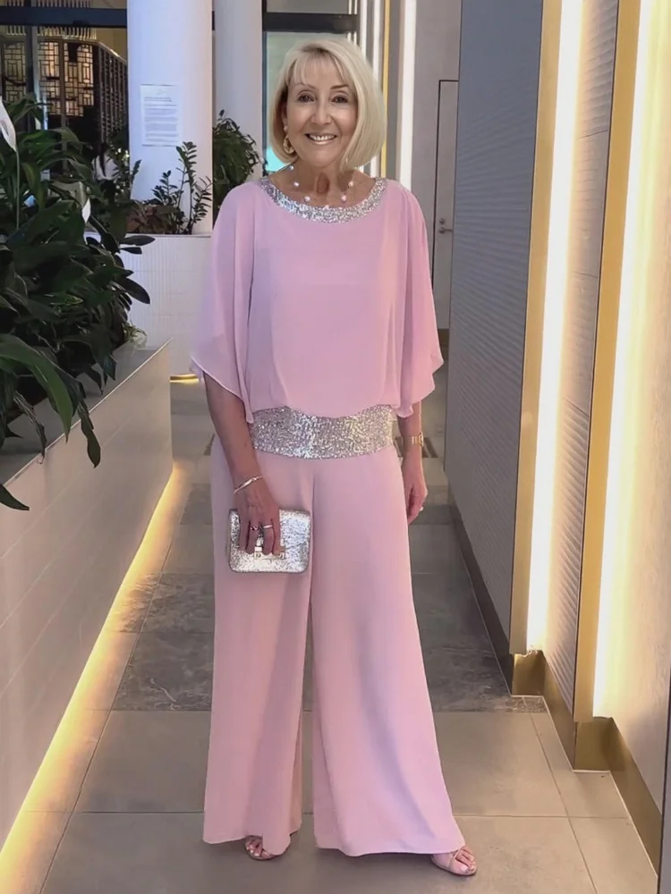 Sequined Colorblock Elegant Two-Piece Set