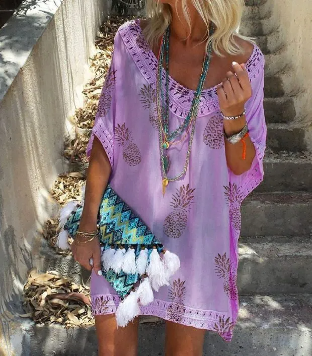 Women's V-Neck Lace Patchwork Floral Print Dress