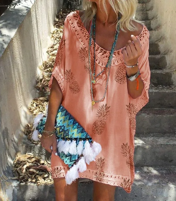 Women's V-Neck Lace Patchwork Floral Print Dress