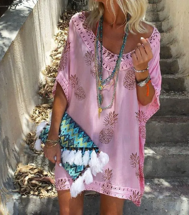 Women's V-Neck Lace Patchwork Floral Print Dress