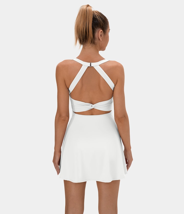 Backless Cut Out Twisted Side Pocket 2-in-1 Barre Ballet Dance Dress