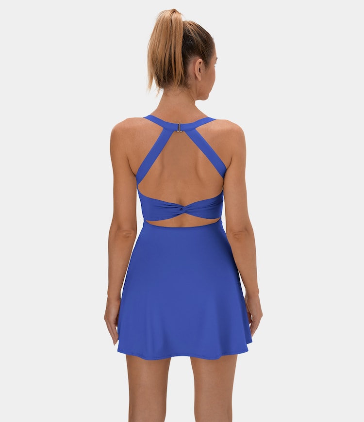 Backless Cut Out Twisted Side Pocket 2-in-1 Barre Ballet Dance Dress