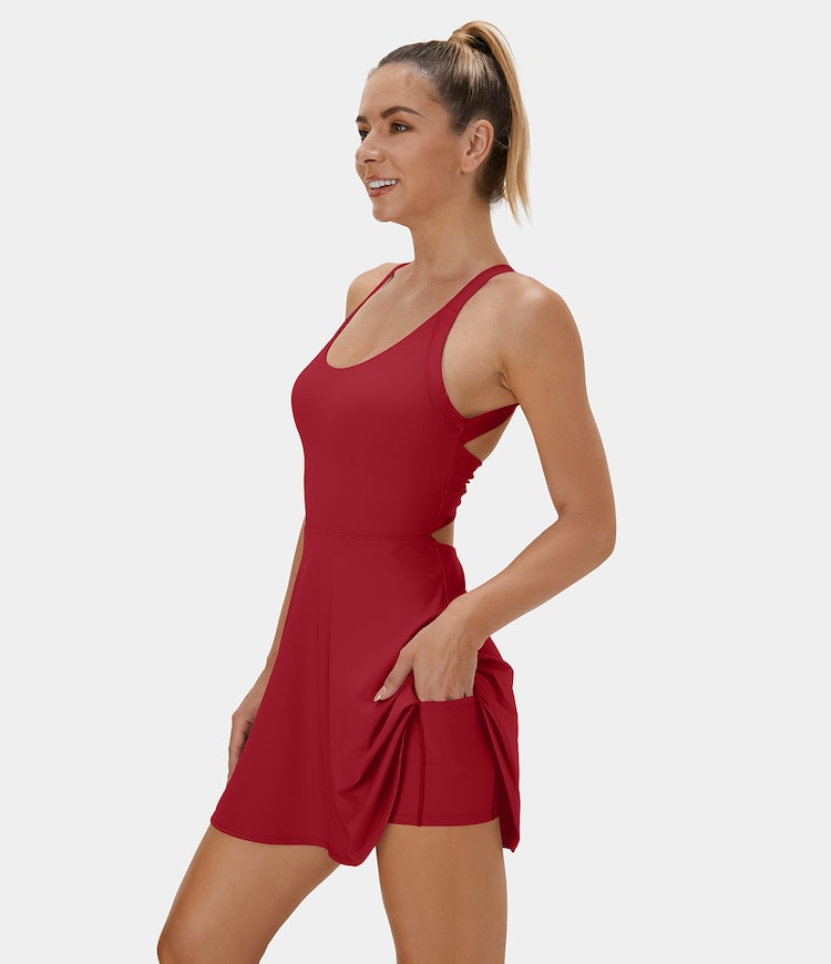 Backless Cut Out Twisted Side Pocket 2-in-1 Barre Ballet Dance Dress
