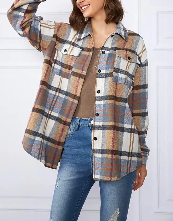 Women's Fall Flannel Plaid Button Down Long Sleeve Shirts Jackets (BUY 2 FREE SHIPPING)