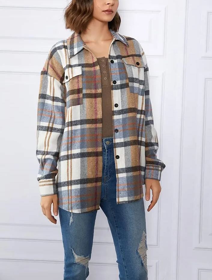 Women's Fall Flannel Plaid Button Down Long Sleeve Shirts Jackets (BUY 2 FREE SHIPPING)