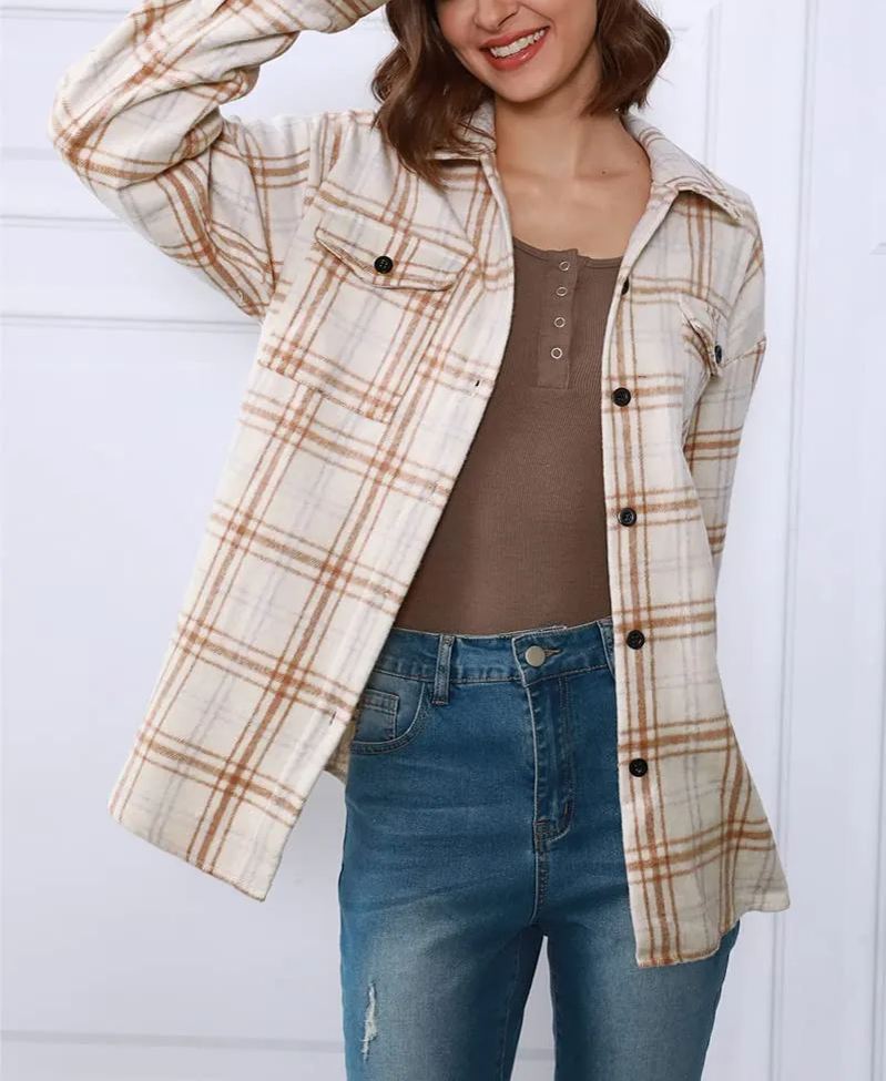 Women's Fall Flannel Plaid Button Down Long Sleeve Shirts Jackets (BUY 2 FREE SHIPPING)