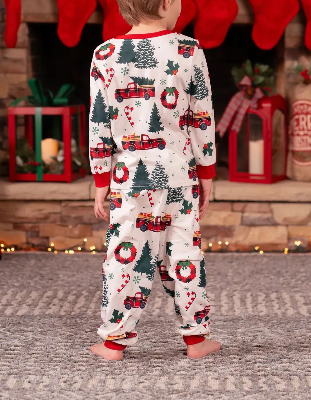 🎄Family Christmas Pajamas Tree & Car Print White Long-sleeve Pajamas Sets