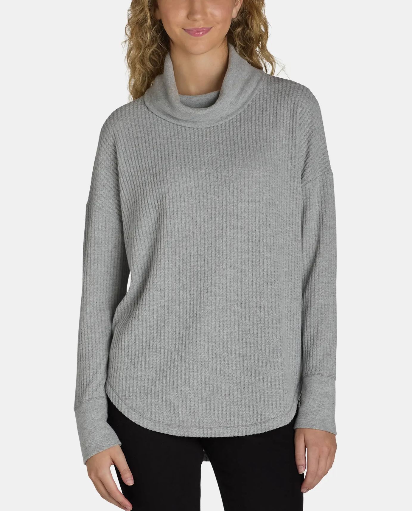 Women's High-neck Waffle High Low Curved Hem Tops (Buy 2 Free Shipping)