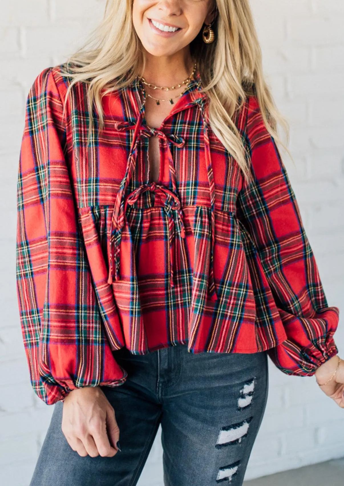 Christa Plaid Triple Tie Top