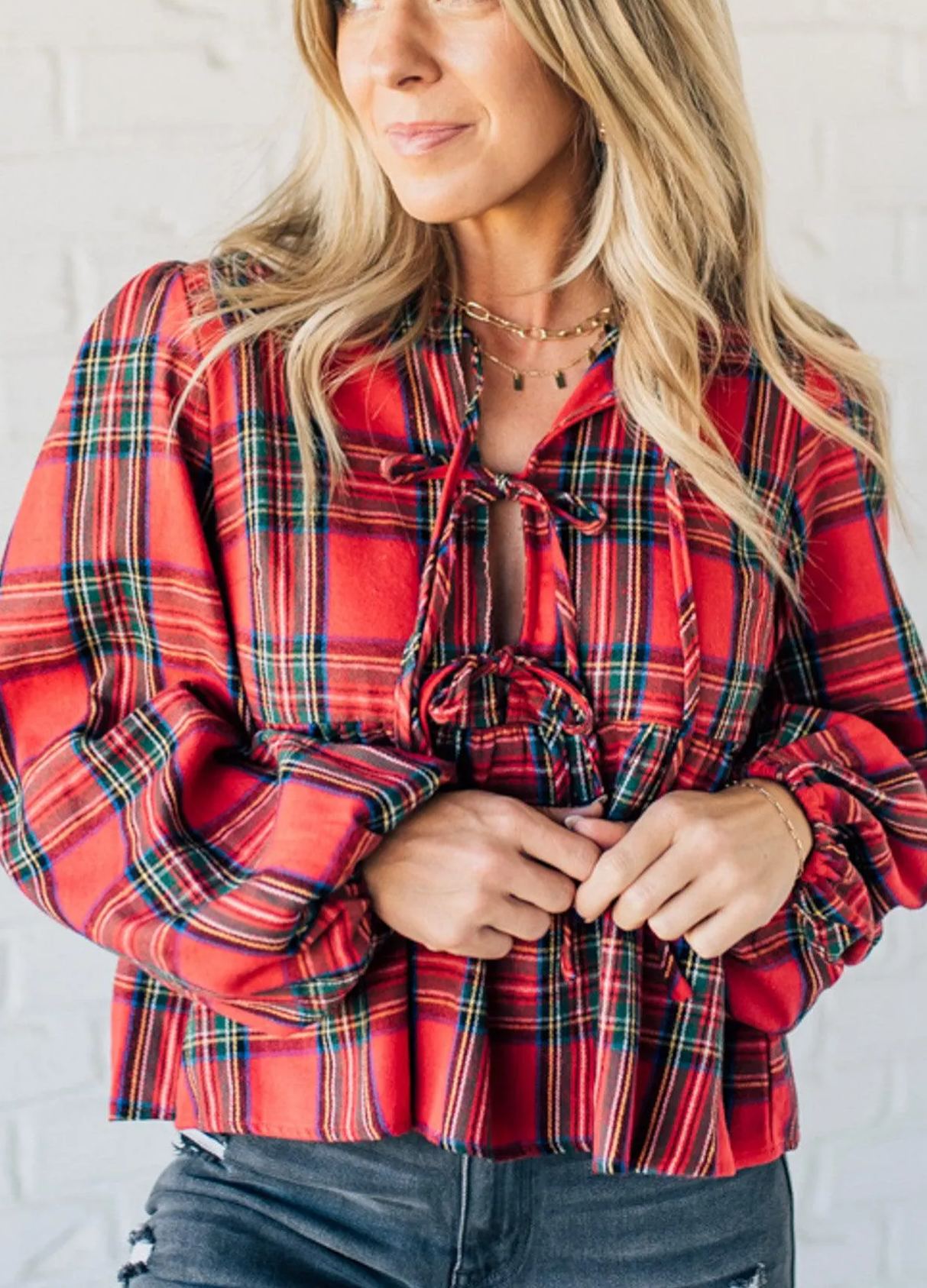 Christa Plaid Triple Tie Top