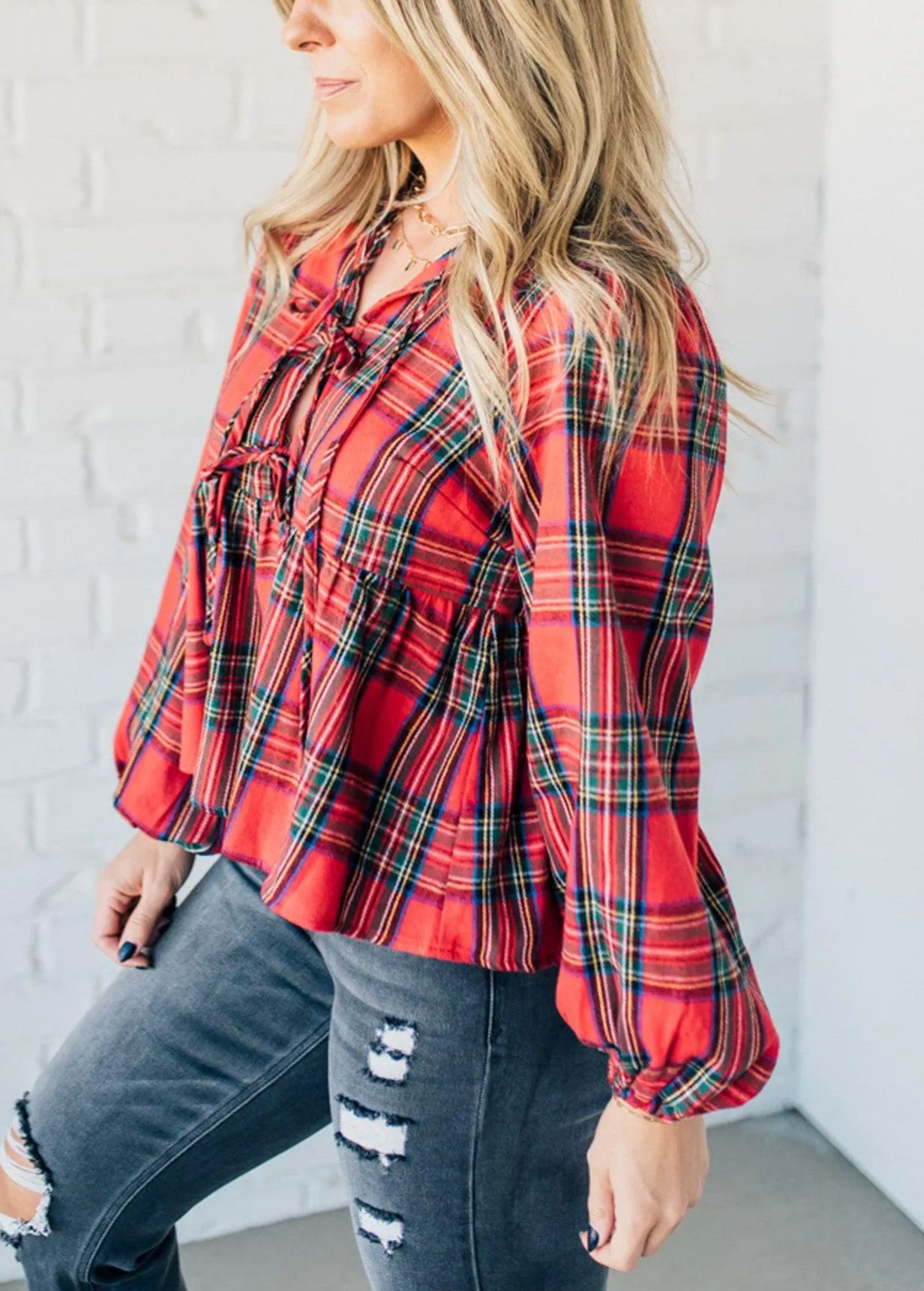 Christa Plaid Triple Tie Top
