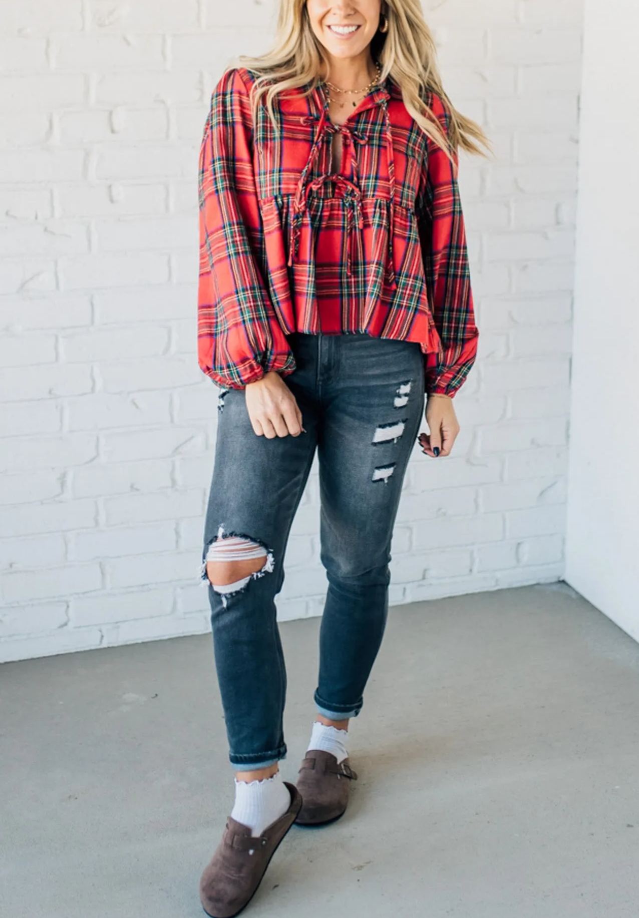 Christa Plaid Triple Tie Top