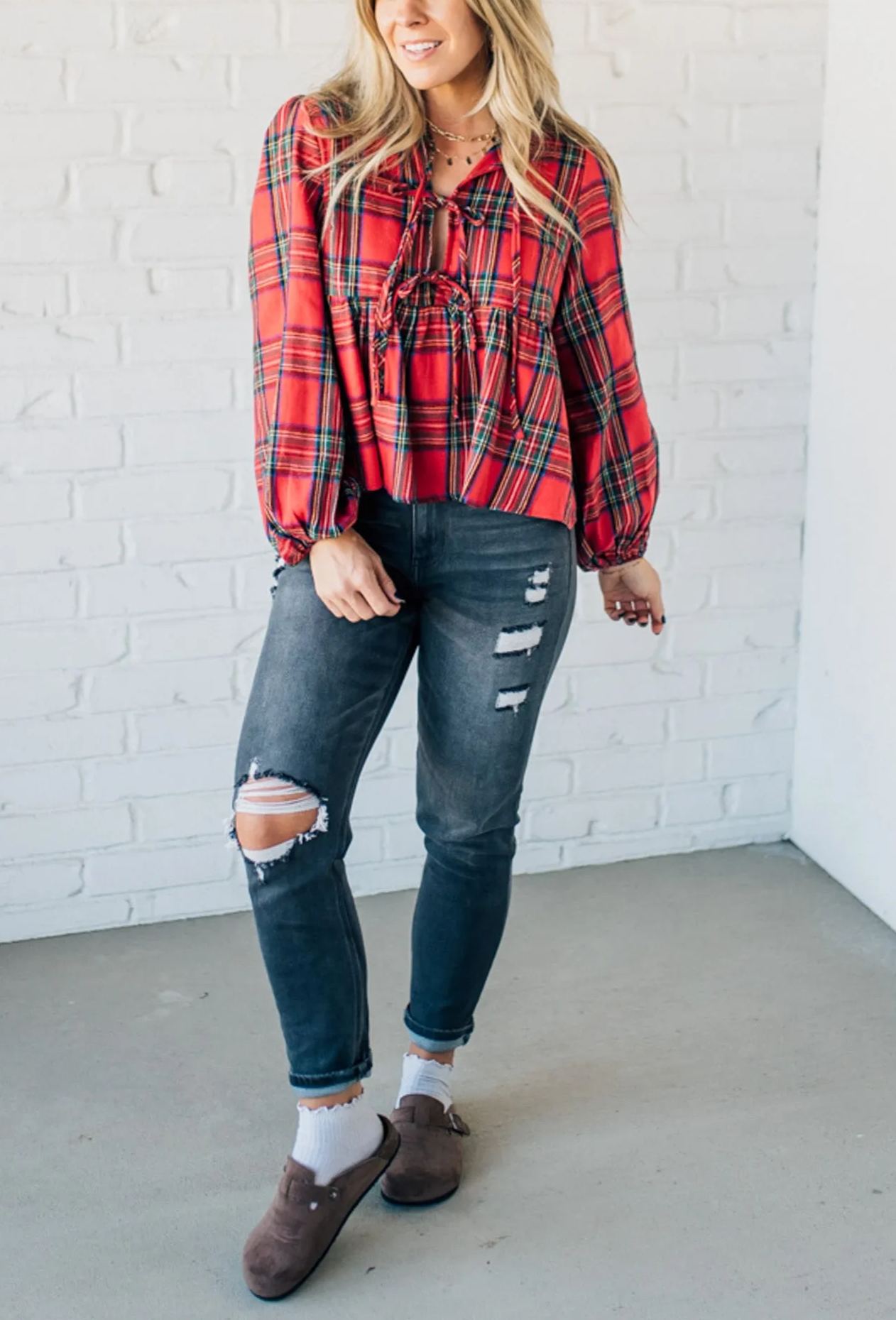 Christa Plaid Triple Tie Top