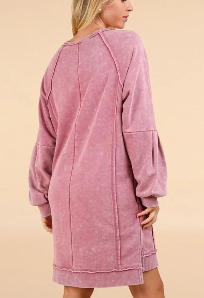 Washed Raglan Sleeve Casual Mini Dress