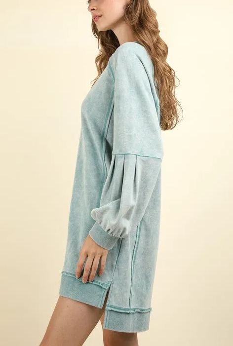 Washed Raglan Sleeve Casual Mini Dress