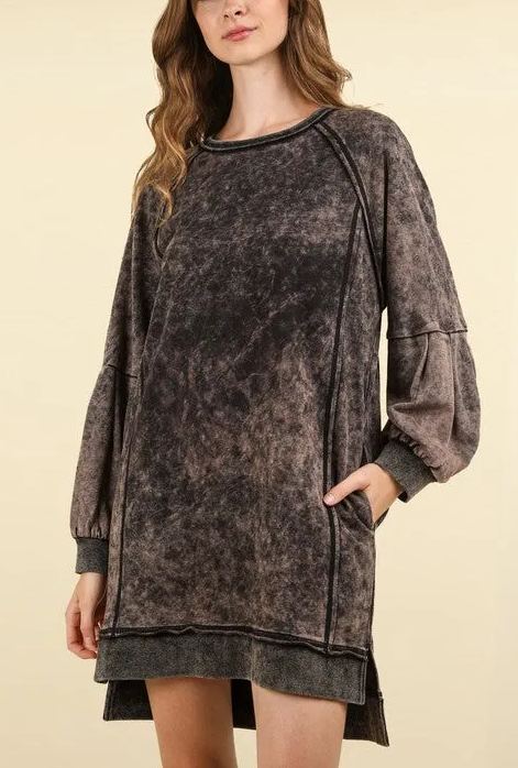 Washed Raglan Sleeve Casual Mini Dress