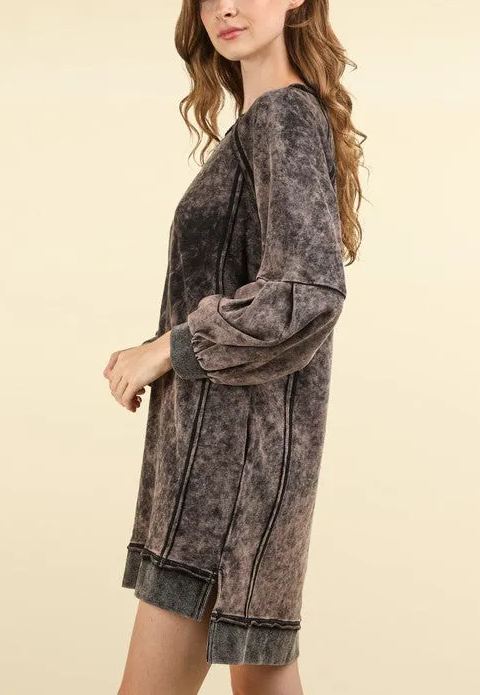 Washed Raglan Sleeve Casual Mini Dress